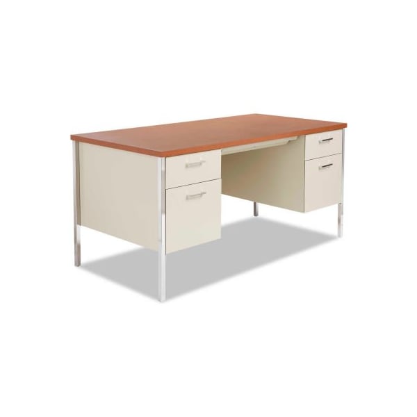 Alera Steel Desk - Double Pedestal - 60"W x 30"D x 29-1/2"H - Cherry/Putty ALESD216030PO - main